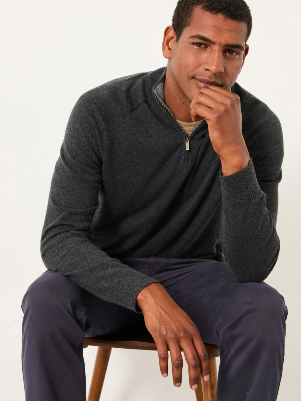 Antraciet - FatFace Half Zip Neck Knitted Jumper