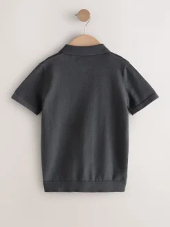 Antraciet - Gebreid poloshirt met rits bij de hals (3-16jr)