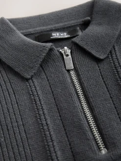 Antraciet - Gebreid poloshirt met rits bij de hals (3-16jr)