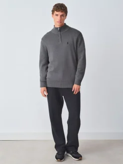 Antraciet - Hertlogo - Regular fit 100% katoenen premium trui met korte rits