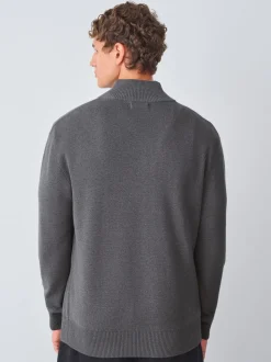 Antraciet - Hertlogo - Regular fit 100% katoenen premium trui met korte rits