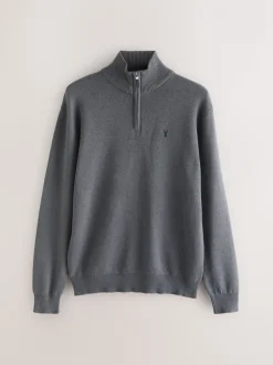 Antraciet - Hertlogo - Regular fit 100% katoenen premium trui met korte rits