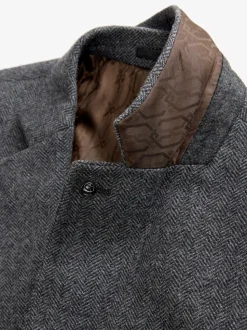 Antraciet - Normale Pasvorm - Blazer met visgraatmotief en hoog wolgehalte