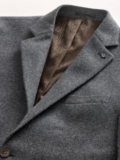 Antraciet - Normale Pasvorm - Blazer met visgraatmotief en hoog wolgehalte