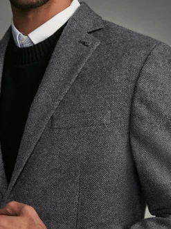 Antraciet - Normale Pasvorm - Blazer met visgraatmotief en hoog wolgehalte