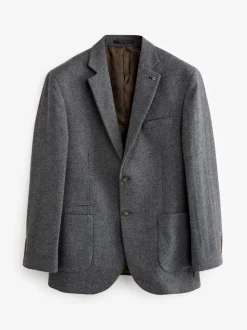 Antraciet - Normale Pasvorm - Blazer met visgraatmotief en hoog wolgehalte