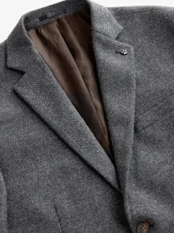 Antraciet - Normale Pasvorm - Blazer met visgraatmotief en hoog wolgehalte