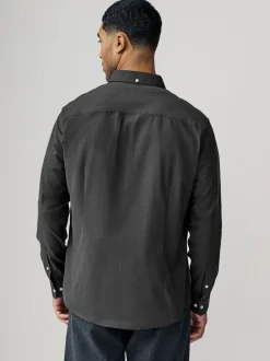 Antraciet - Oxford-stretchoverhemd met lange mouwen