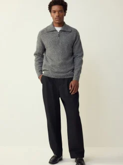Antraciet - Quarter Zip Neck Jumper with Wool