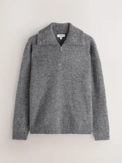 Antraciet - Quarter Zip Neck Jumper with Wool