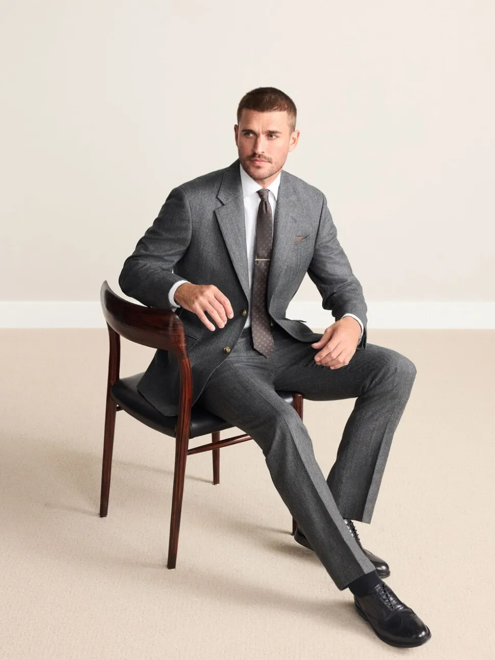 Antraciet - Regular Fit Signature Marzotto 100% Italian Wool Herringbone Suit Jacket