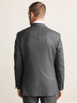 Antraciet - Regular Fit Signature Marzotto 100% Italian Wool Herringbone Suit Jacket