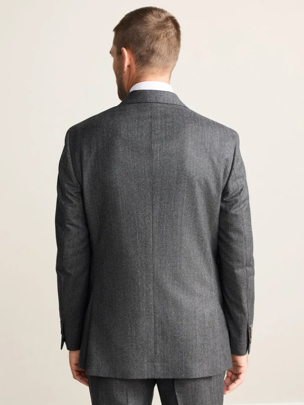 Antraciet - Regular Fit Signature Marzotto 100% Italian Wool Herringbone Suit Jacket