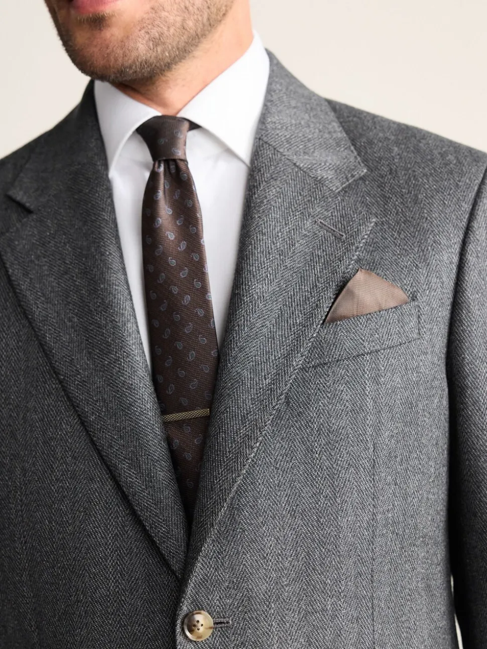 Antraciet - Regular Fit Signature Marzotto 100% Italian Wool Herringbone Suit Jacket