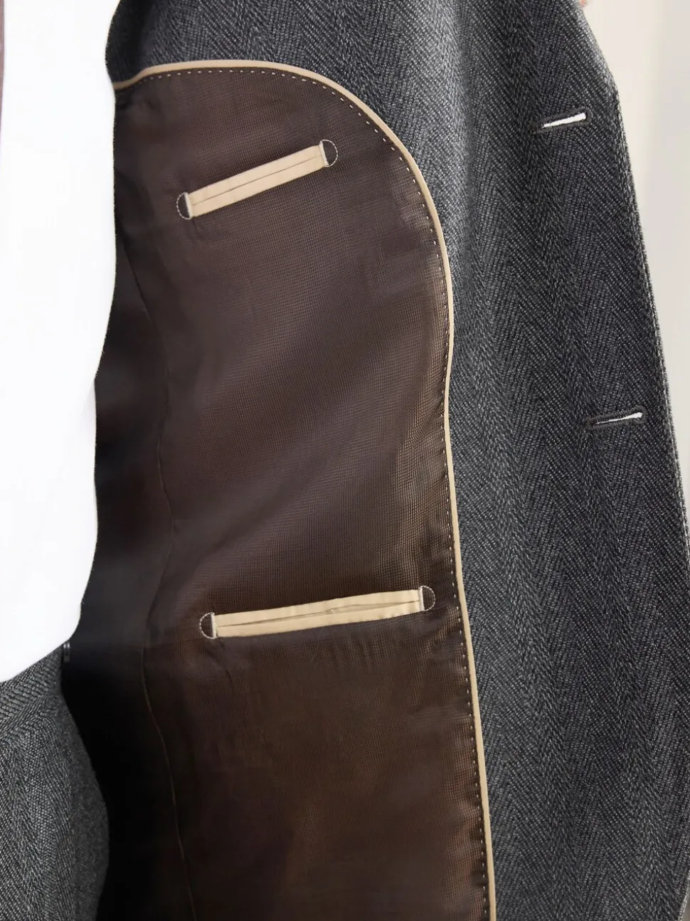 Antraciet - Regular Fit Signature Marzotto 100% Italian Wool Herringbone Suit Jacket