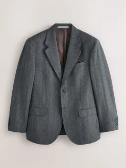Antraciet - Regular Fit Signature Marzotto 100% Italian Wool Herringbone Suit Jacket