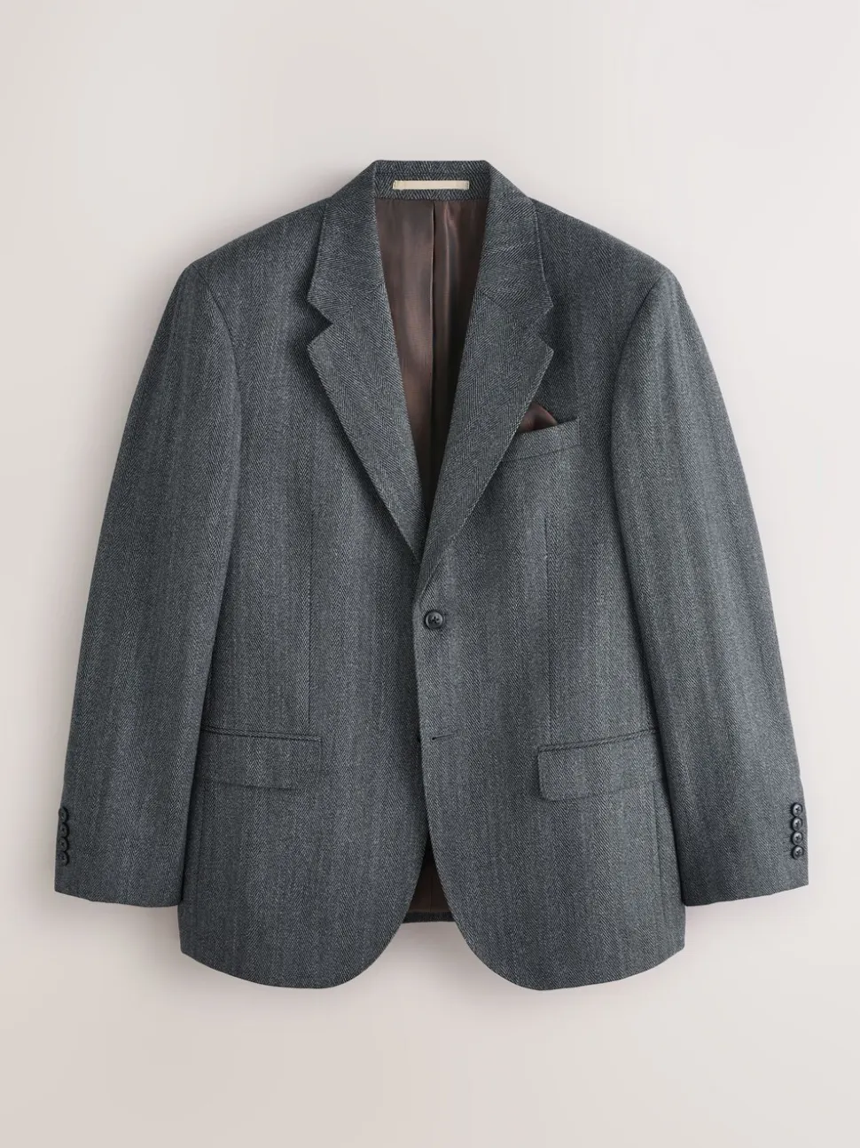 Antraciet - Regular Fit Signature Marzotto 100% Italian Wool Herringbone Suit Jacket