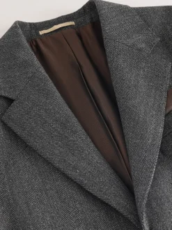 Antraciet - Regular Fit Signature Marzotto 100% Italian Wool Herringbone Suit Jacket