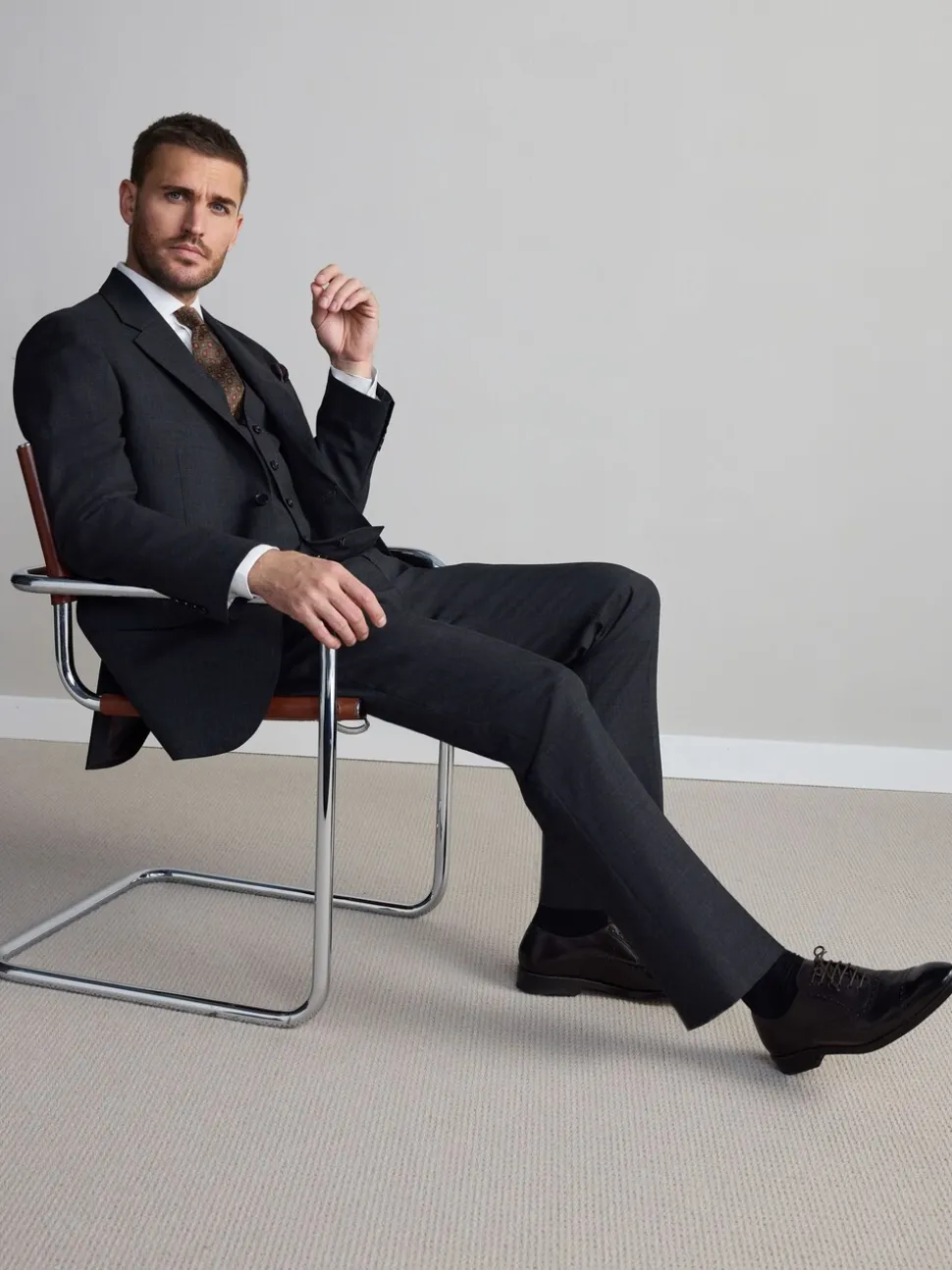Antraciet - Regular Fit Signature Nova Fides 100% Italian Wool Suit Jacket
