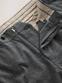 Antraciet - Regular Fit Smart Brushed Cotton Textured Trousers