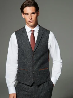 Antraciet - Regular Fit Wollen Blend Getrimd Kostuum Waistcoat