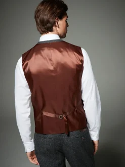 Antraciet - Regular Fit Wollen Blend Getrimd Kostuum Waistcoat