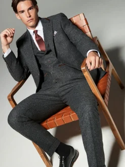 Antraciet - Regular Fit Wollen Blend Getrimd Kostuum Waistcoat