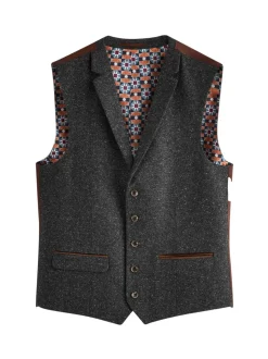 Antraciet - Regular Fit Wollen Blend Getrimd Kostuum Waistcoat