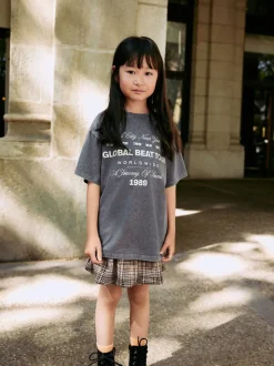 Antraciet - Set van oversized T-shirt en geruite rok (3-16jr)