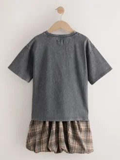 Antraciet - Set van oversized T-shirt en geruite rok (3-16jr)