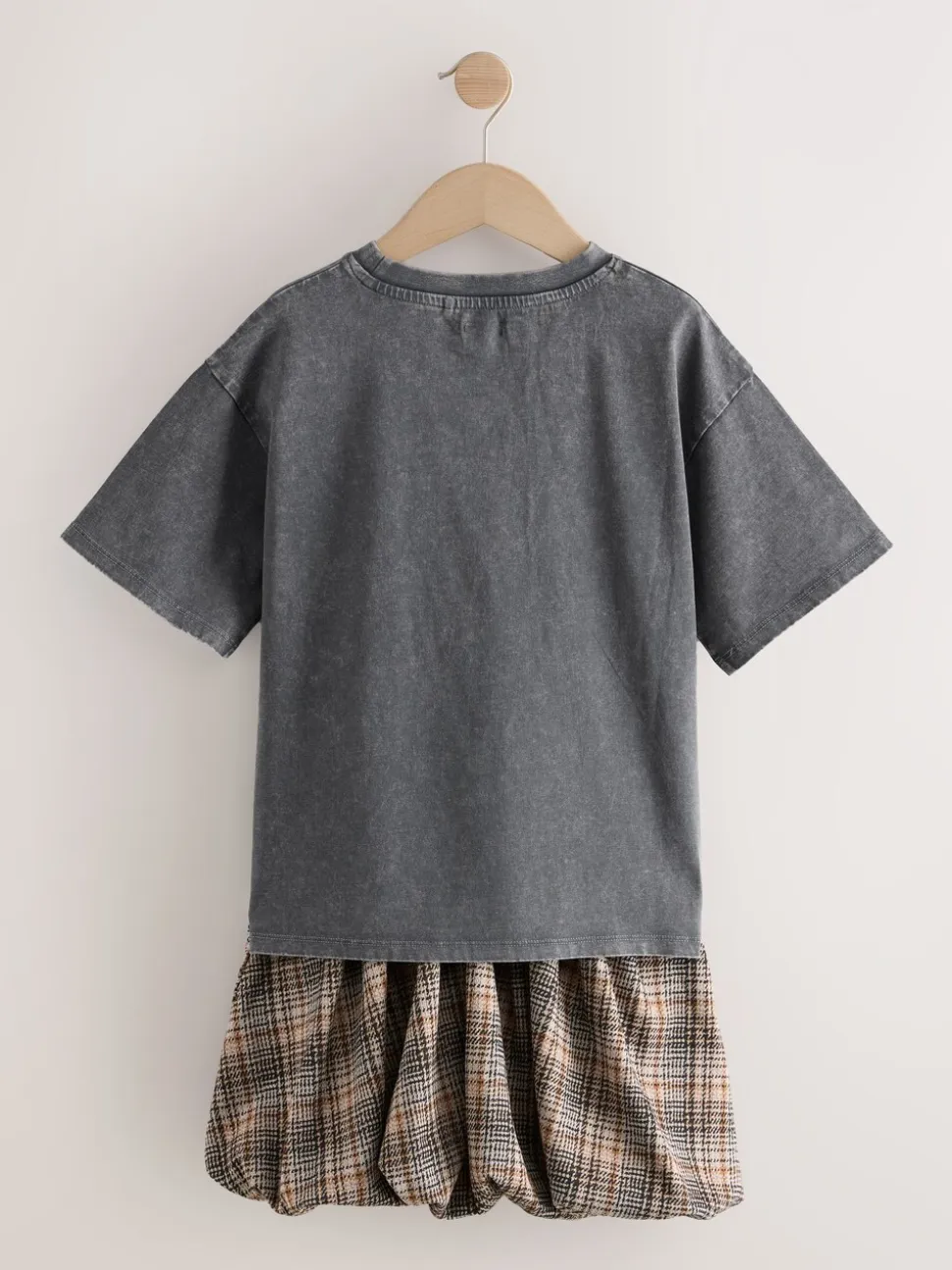 Antraciet - Set van oversized T-shirt en geruite rok (3-16jr)