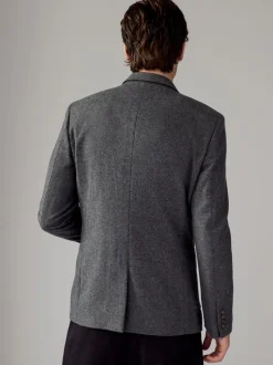 Antraciet - Slim Fit - Blazer met visgraatmotief en hoog wolgehalte