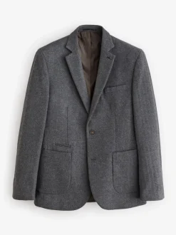 Antraciet - Slim Fit - Blazer met visgraatmotief en hoog wolgehalte