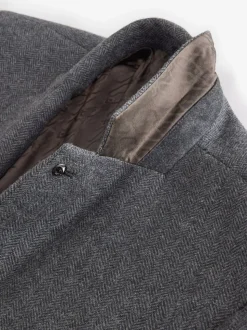 Antraciet - Slim Fit - Blazer met visgraatmotief en hoog wolgehalte
