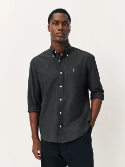 Antraciet - Slim Fit - Oxford-hemd met lange mouwen