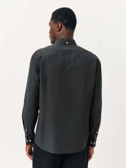 Antraciet - Slim Fit - Oxford-hemd met lange mouwen