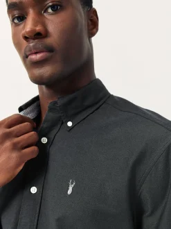 Antraciet - Slim Fit - Oxford-hemd met lange mouwen