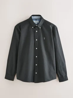 Antraciet - Slim Fit - Oxford-hemd met lange mouwen