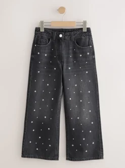 Antraciet - Stud Embellished Wide Leg Jeans (3-16yrs)