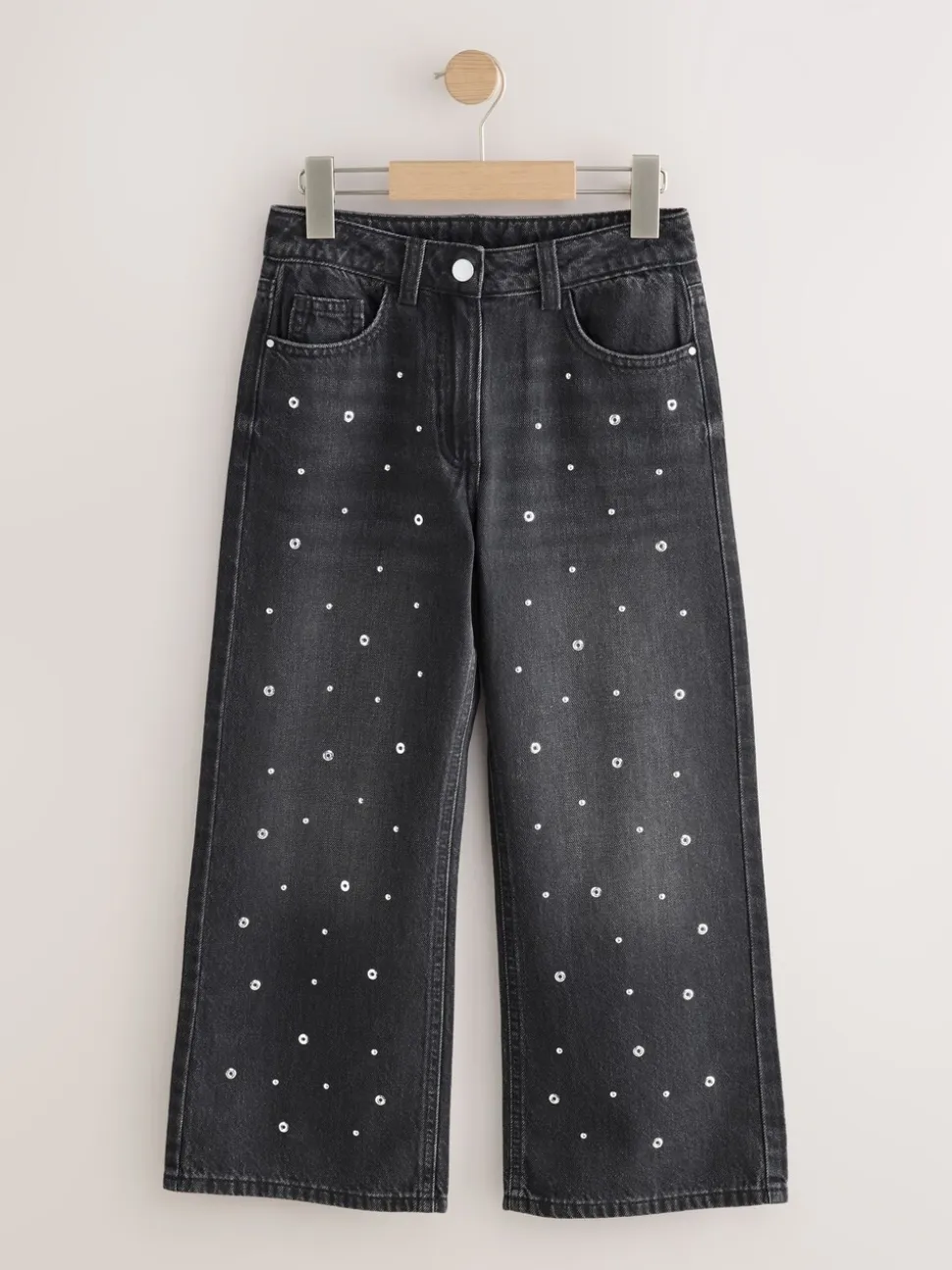 Antraciet - Stud Embellished Wide Leg Jeans (3-16yrs)