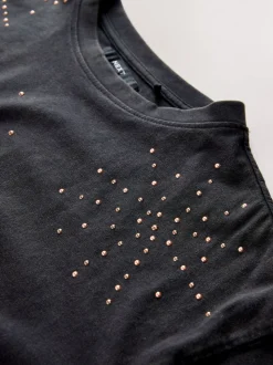 Antraciet - Studded Embellished Crew Neck T-Shirt