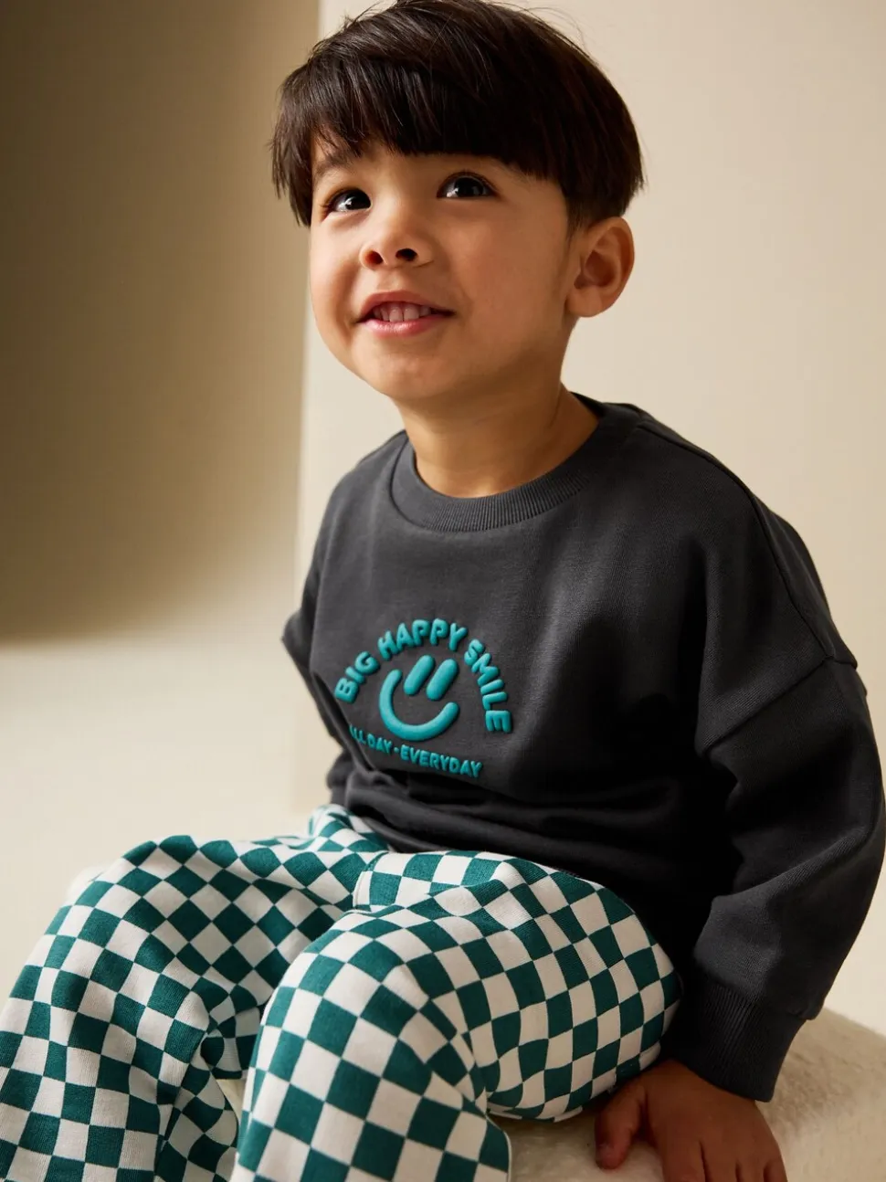 Antraciet - Sweatshirt met ronde hals en all-over print (3 mnd - 7 jr)