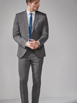 Antraciet - Tailored fit - Kostuum met twee knopen: colbert