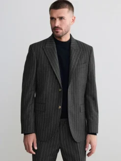 Antraciet - Tailored Fit Signature Empire Mills 100% British Wool Stripe Suit Jacket