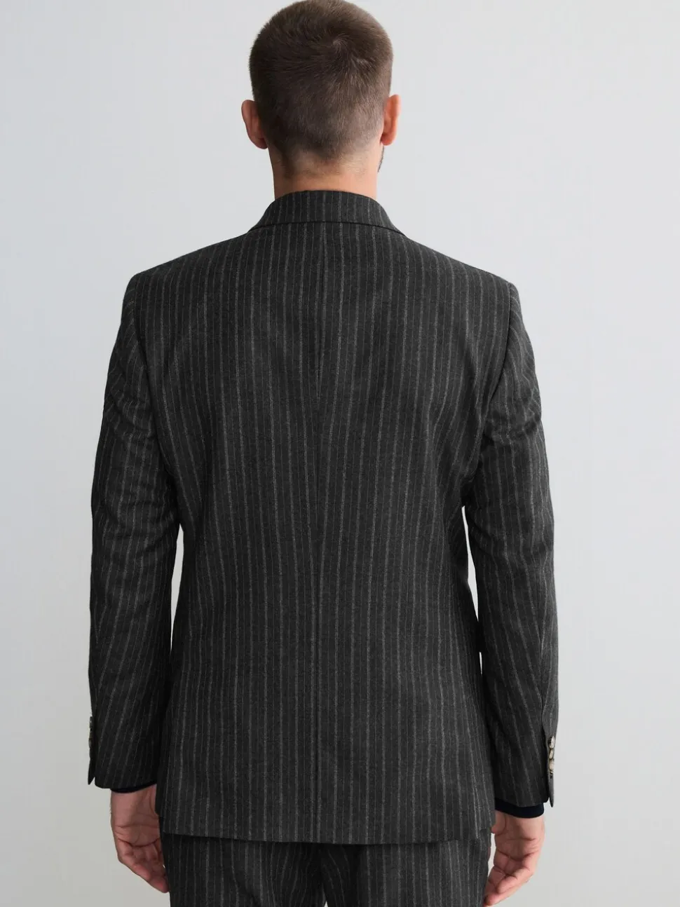 Antraciet - Tailored Fit Signature Empire Mills 100% British Wool Stripe Suit Jacket