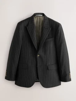 Antraciet - Tailored Fit Signature Empire Mills 100% British Wool Stripe Suit Jacket