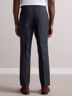 Antraciet - Wollen Rijke Slim Textuur Broek Met Zijverstellers