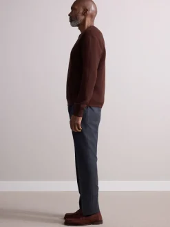 Antraciet - Wollen Rijke Slim Textuur Broek Met Zijverstellers