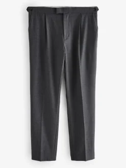 Antraciet - Wollen Rijke Slim Textuur Broek Met Zijverstellers