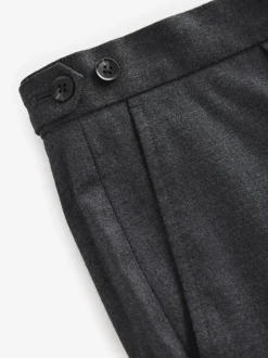 Antraciet - Wollen Rijke Slim Textuur Broek Met Zijverstellers